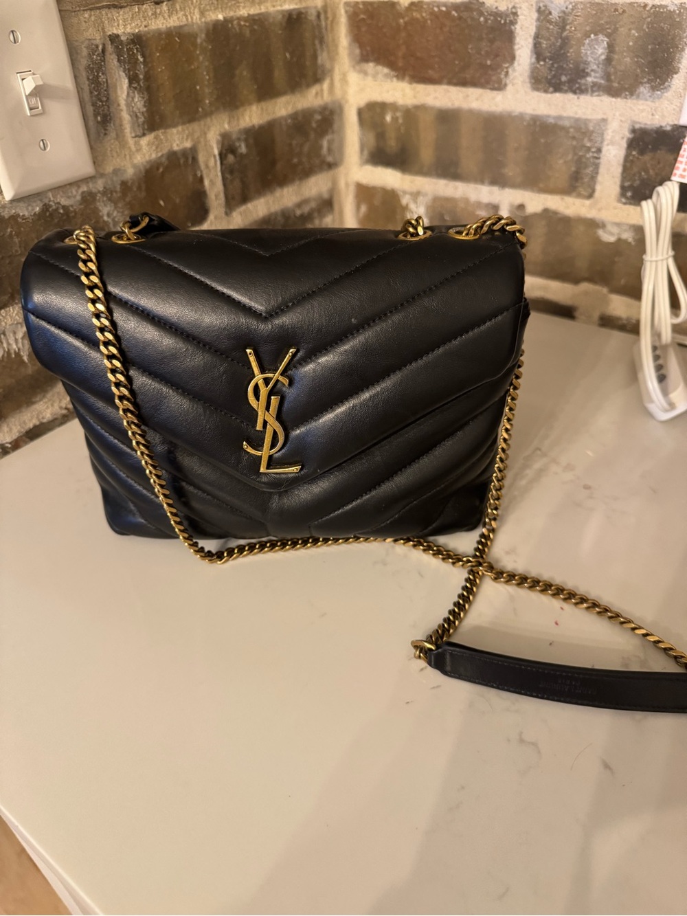 Saint Laurent Black Quilted YSL Chain Crossbody with Gold Hardware